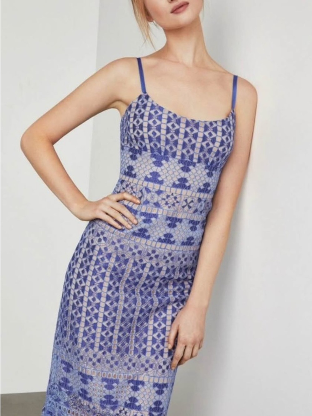 BCBGMaxAzria Periwinkle Blue Lace Midi Sheath Dress Alese - Picture 2 of 10